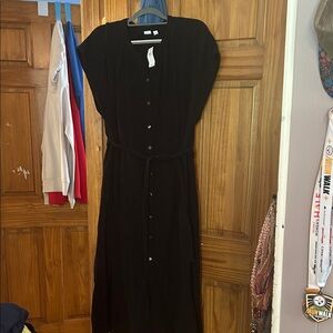 GAP Black Maxi Dress with Button-Down Front